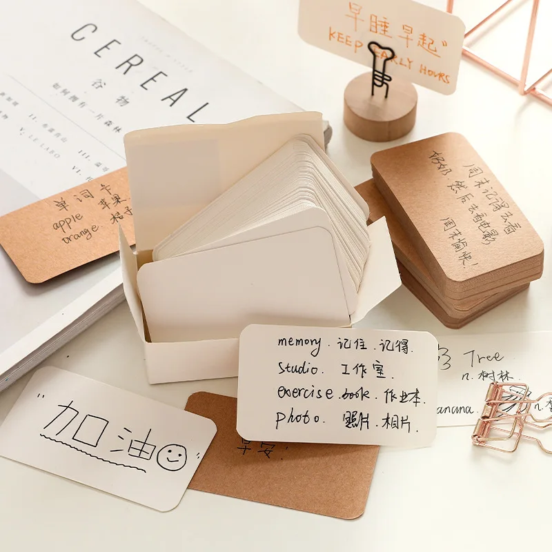 100 sheets Pinyin Word Blank Card Hard Card Paper English Word Graffiti Round Corners Diy Cowhide Small Card Message