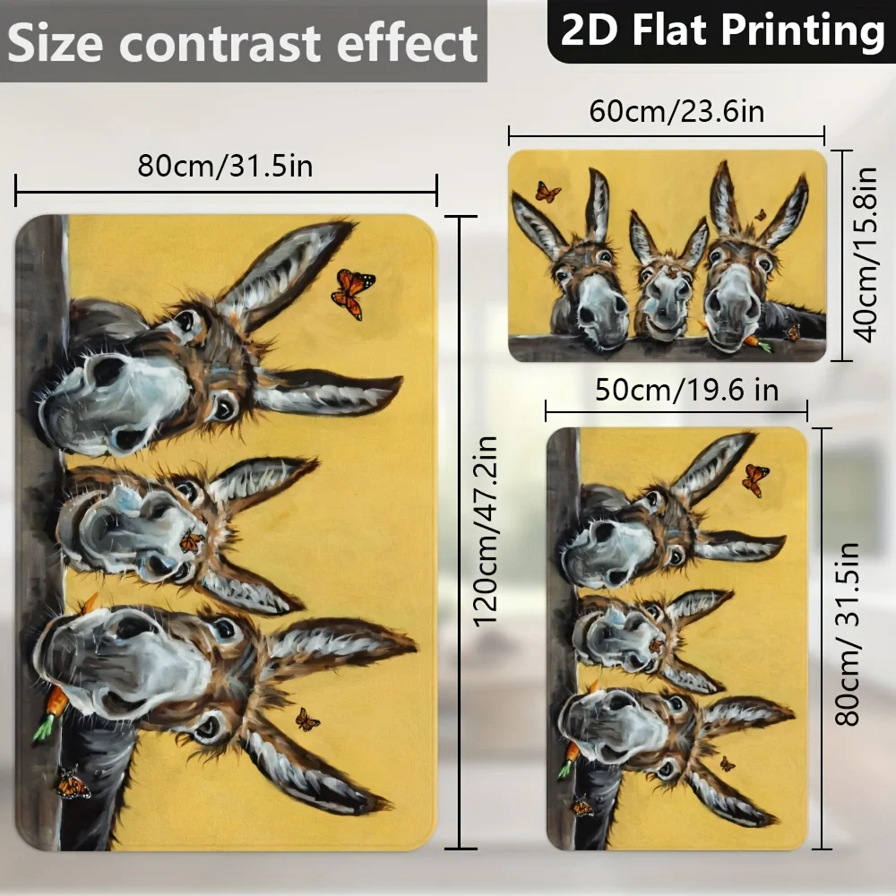 1pc Donkeys with Butterflies Non-Slip Door Mat - Super Soft Machine-Washable Suitable for Home Entrance, Kitchen, Bath - Cute