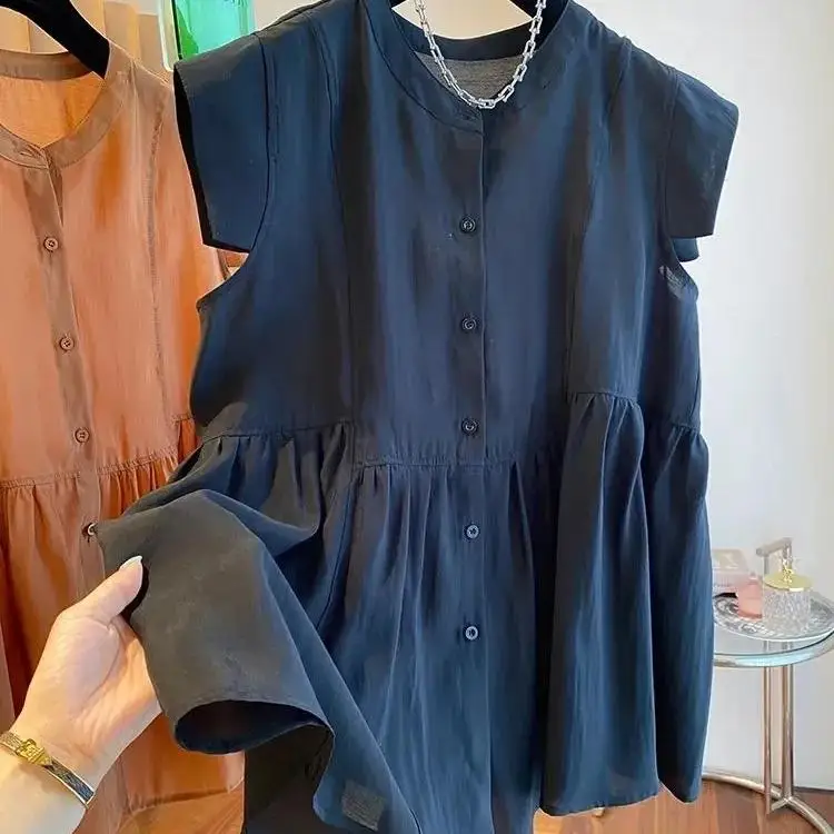 

Women's Chiffon Svel irt Loose Casual Summer Mid-Length Bellow Flared Top Korean Sle round Ne Open Cardigan