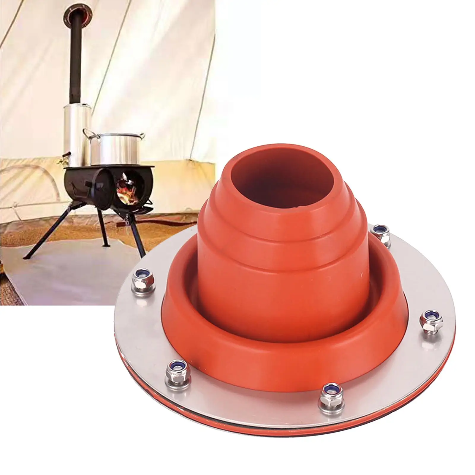 Hot Tent Stove Jack Camping Stove Jacket Hole Fire Resistant Tube Red Silicone Cover For Tent Chimney Duct Camping  Accessories