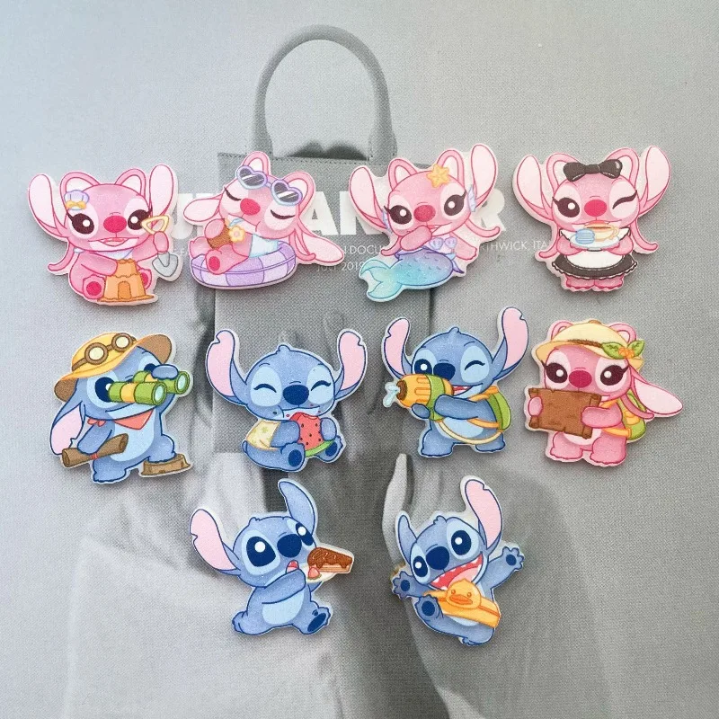 

10Pcs Disney Angel Stitch Little Monster Summer Surfing Skateboard Cute Refrigerator Magnet Acrylic Anime Magnetic Toys