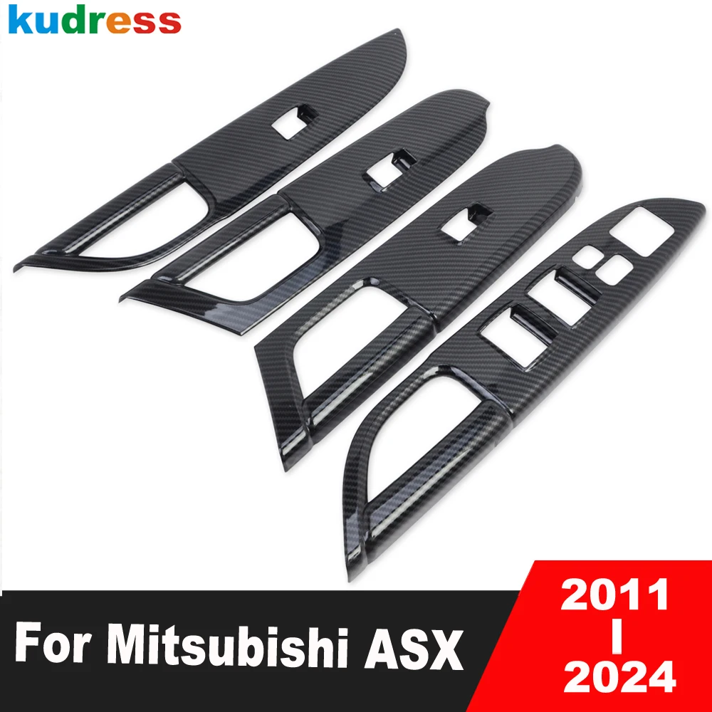 Carbono carro porta braço para mitsubishi asx, janela elevador interruptor, botão tampa do painel, acessórios guarnição interior, 2011-2022, 2023, 2024