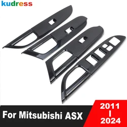 For Mitsubishi ASX 2011-2022 2023 2024 Carbon Car Door Armrest Window Lift Switch Button Panel Cover Trim Interior Accessories