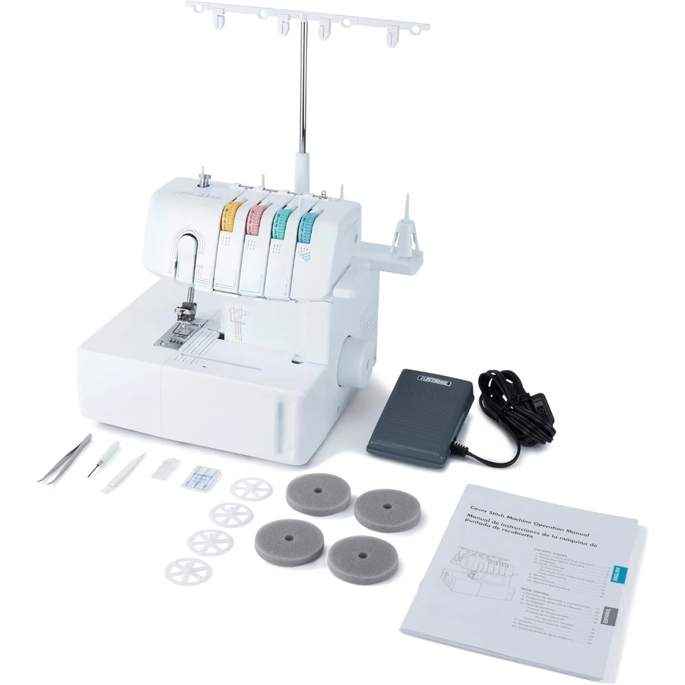 Coverstitch Serger, 2340CV, estrutura de metal resistente, 1.100 pontos por minuto, armadilha de acabamento, pés de pressão incluídos