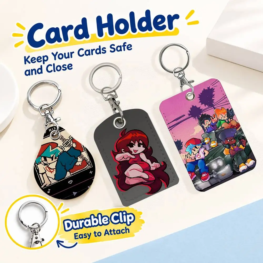 FOR Friday Night Funkin FNF Card Holder Men And Womenn Universal Antirust Keychain Learther Access Drop Key Tag Ring