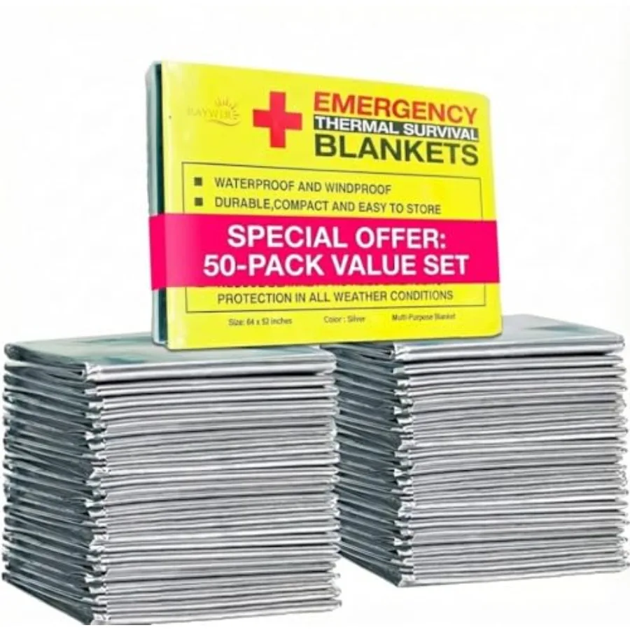 

Rawyer Pack Emergency Thermal Survival Blankets Mylar Blankets for Outdoor Camping Hiking Survival in Harsh Weather Large Silve