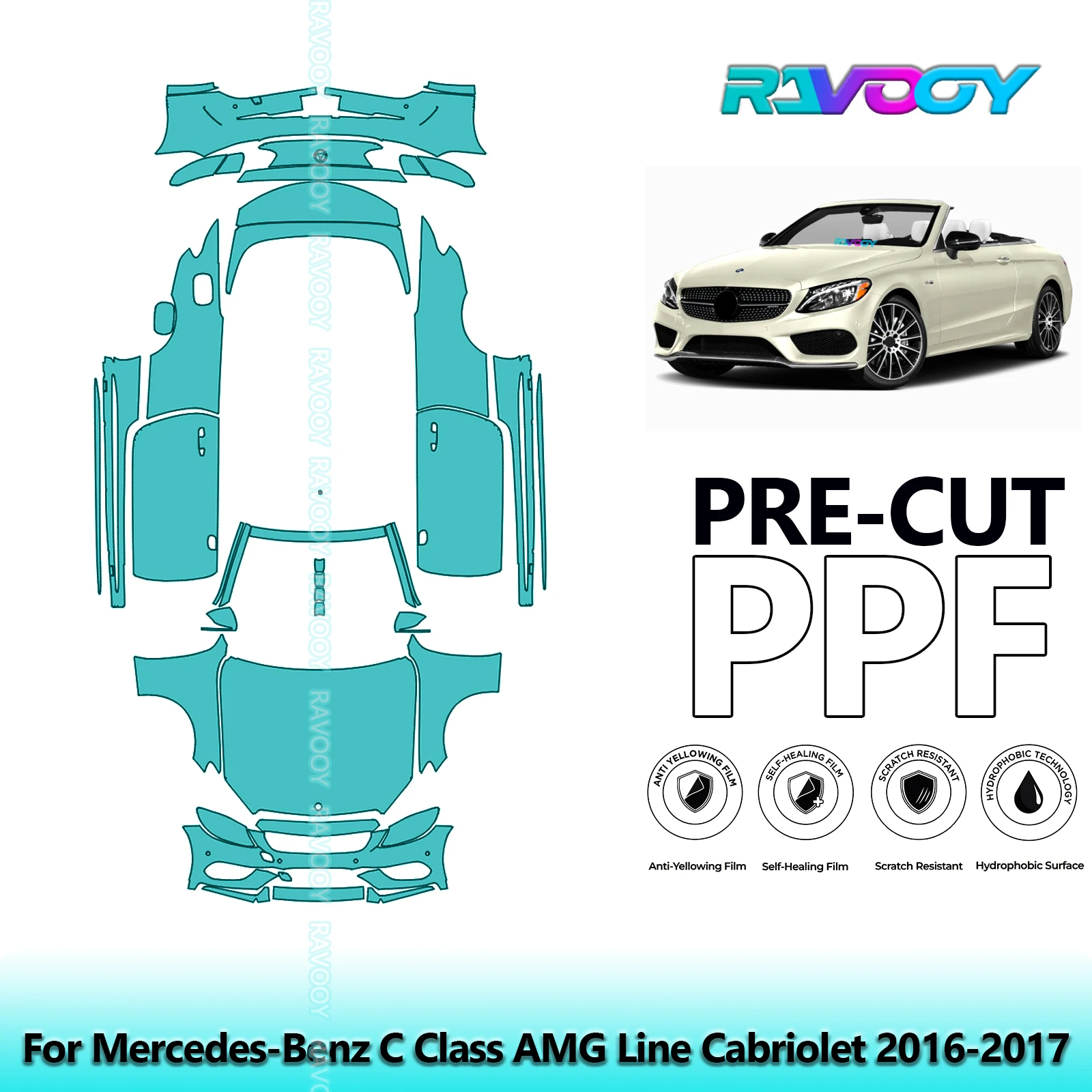 

Full Vehicle Clear Bra Precut PPF Paint Protection Film For Mercedes-Benz C Class AMG Line Cabriolet 2016-2017