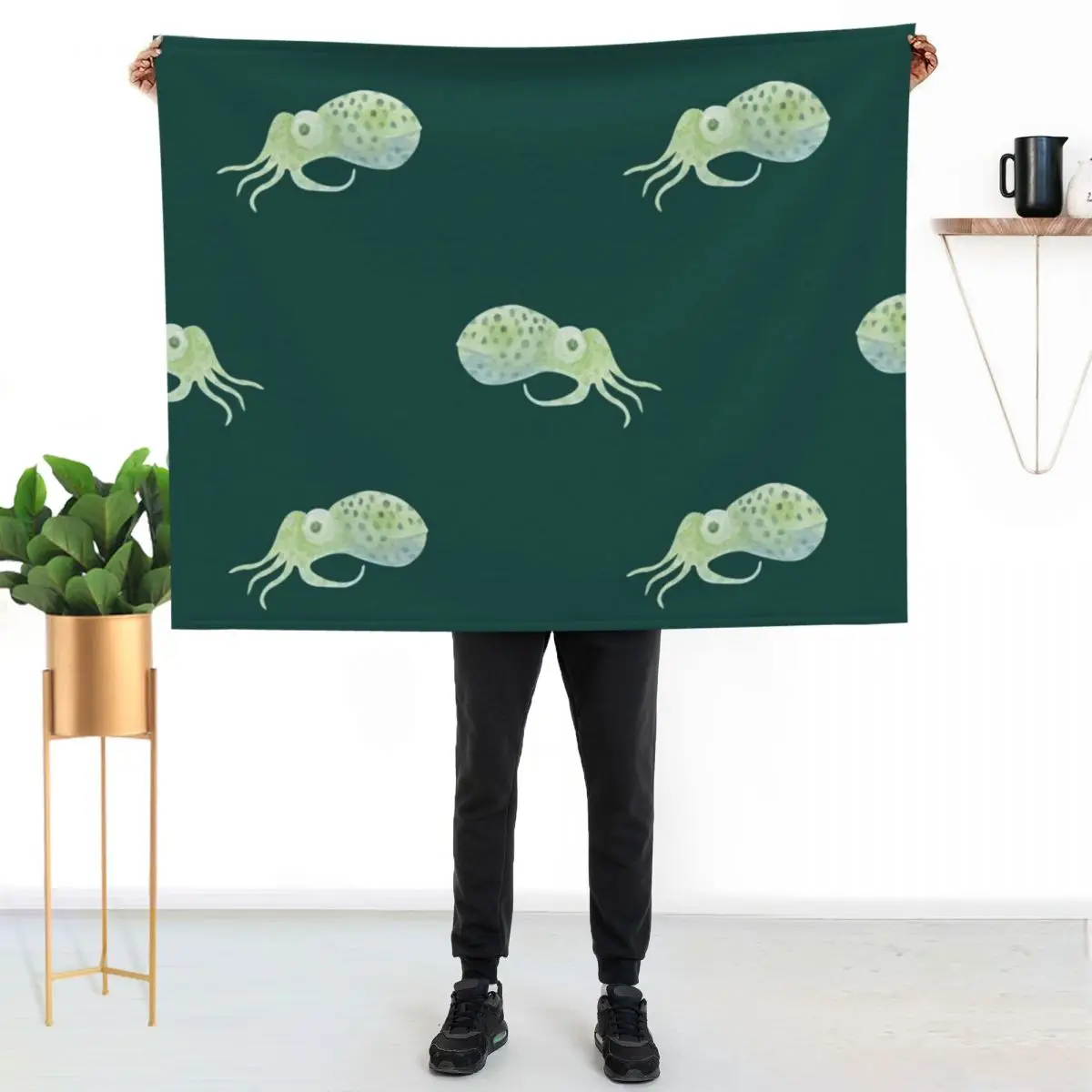 

Watercolor Bobtail Squid Throw Blanket Easy Care Comfortable Blanket for Couch
