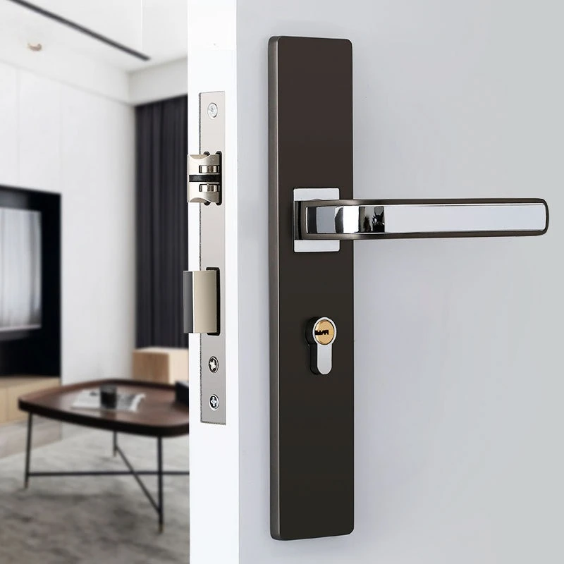 

Scandinavian style bedroom bathroom door handle lock modern simple wooden door lock silent interior lock