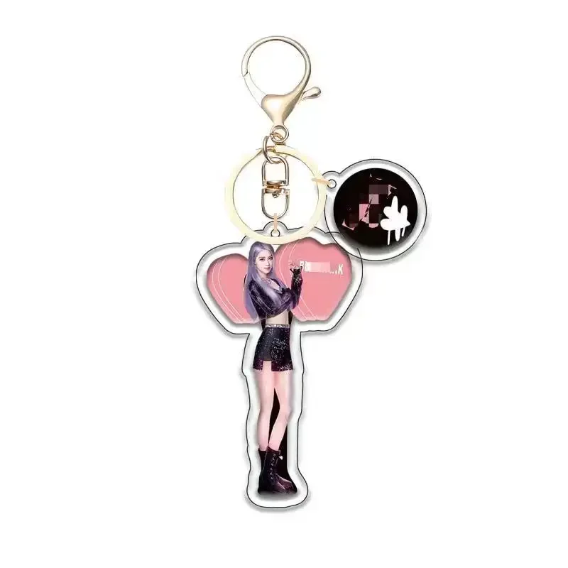 KPOP Girl Group Keychain Cute Cartoon Figure Rose Pendant Car Key Rings Pink Charm Keychains Jewelry for Fans Gift