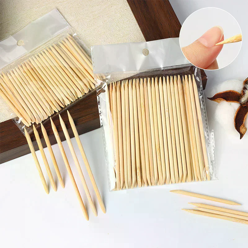 100Pcs/pack Orange Wood Sticks For Cuticle Pusher Cuticle Remove Tool 5 Different Sizes Double Headed Forks For Nails Manicures