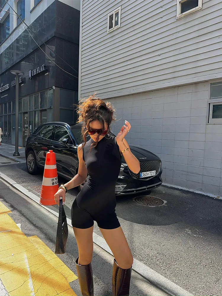 

Women's Sleeveless Sports Jumpsuit High Street Invisible Zipper Romper Basic All-Match Female Playsuit for Summer 2025