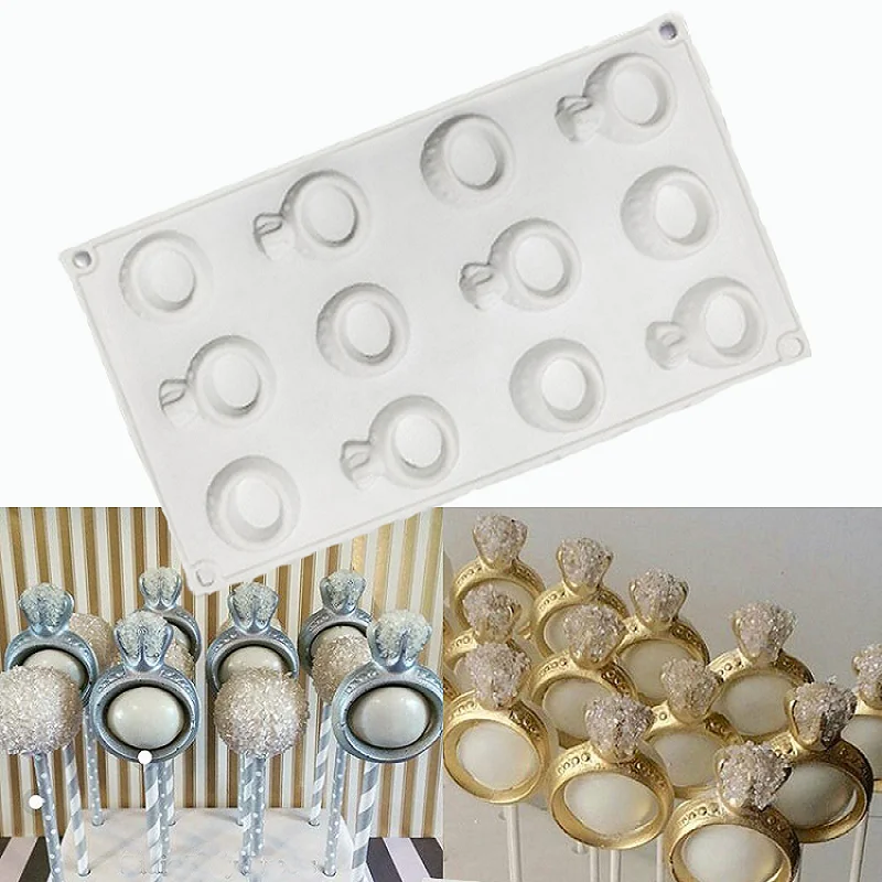 12 Holes Diamond Ring Shape Silicone Cake Mold for Baking Mousse Moulds Cake Decorating Moule Wedding Ring Cake Decoration Molds