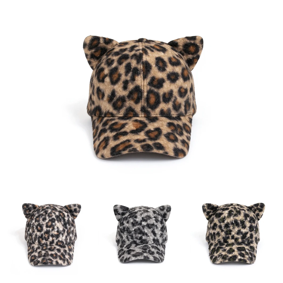 Adorable Ear Decoration Baseball Cap Leopard Print Unisex Adult Hat Fashionable Autumn Winter Seasonal Accessory