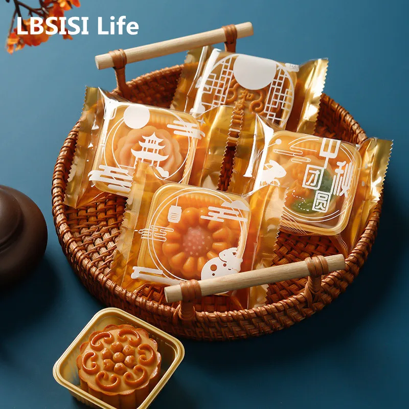 LBSISI Life 100pcs 2023 New Creative Mooncake Bags For Cookie Egg Yolk Crisp Packaging Bag Mid-Autumn Festival Party Decoration