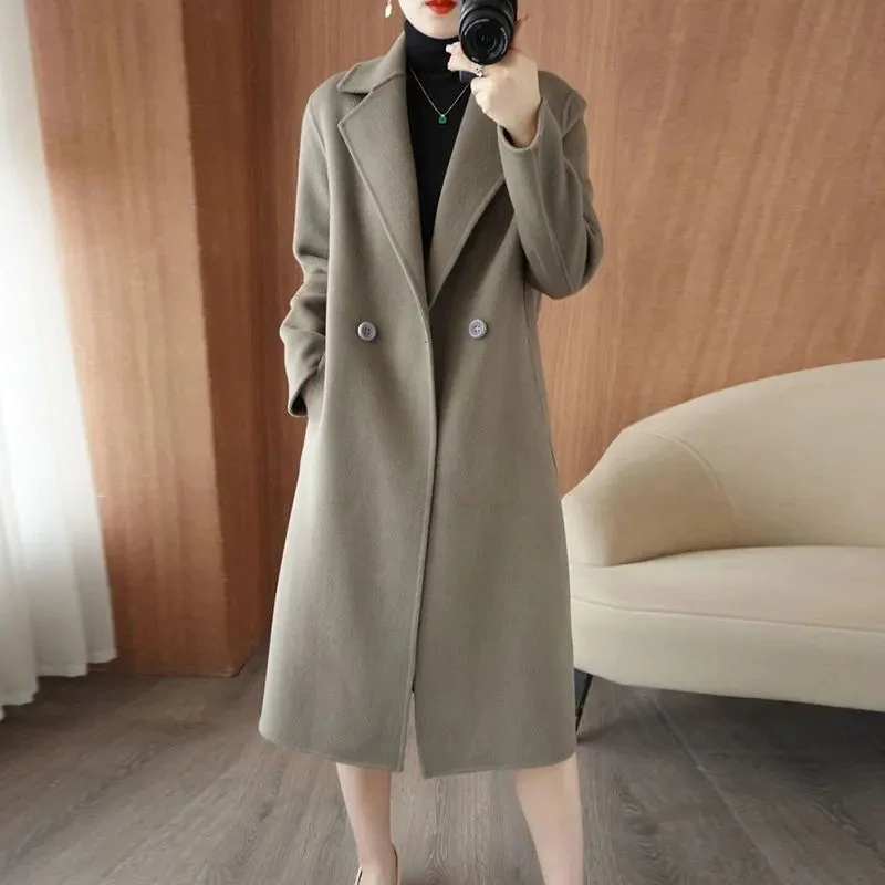 

100% Pure Wool Double Sided Cashmere Coat Women Outer Coat Autumn Winter Woolen Windbreaker Coat