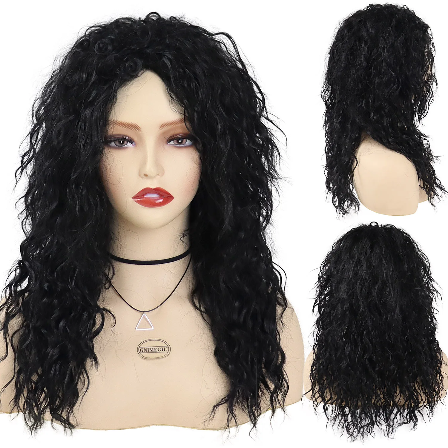 

Black Women Wigs Long Wavy Synthetic Fiber Curly Wig Fluffy Style Cosplay Wigs Halloween Costume Party Dress Up Drag Queen Prom