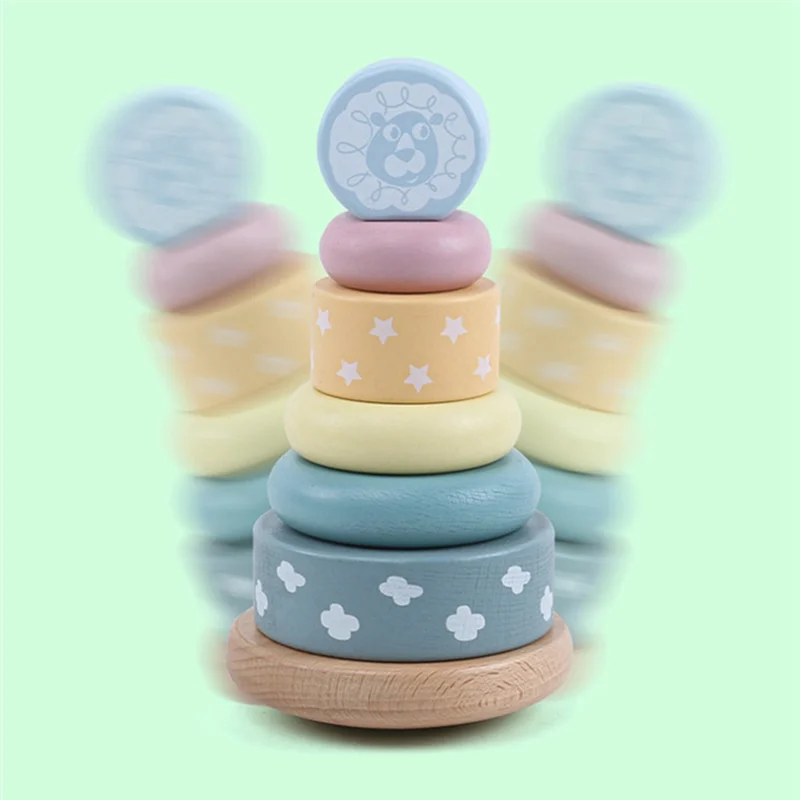 B78B-Holz-Stapelturm, Macaron-farbig, nicht umgekehrt, pädagogisch, handgefertigt, aus Holz zum Stapeln, für Kindergeschenke