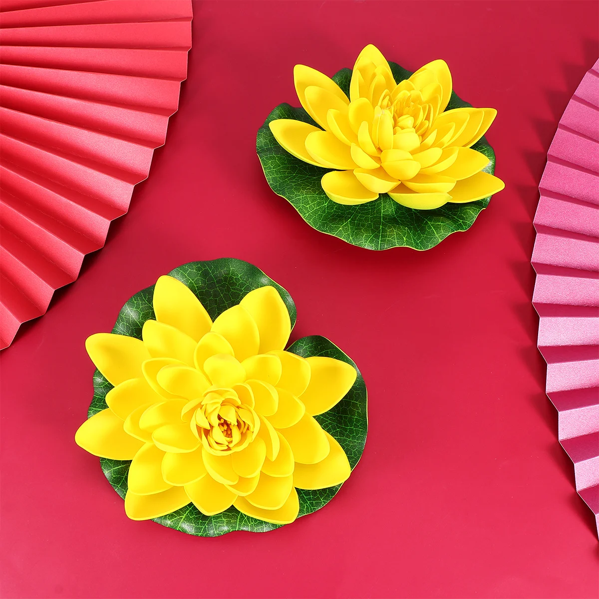 

6pcs Simulation Lotus Lilies Yellow Size Size Artificial Floating Plants For Pond Decor Outdoor Indoor Use Home