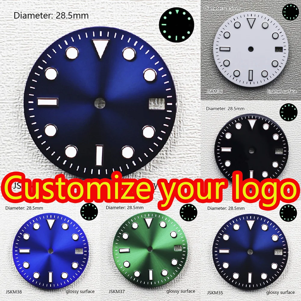 28.5mm GMT Master Aseptic Custom Logo Dial Green Luminous Dial Suitable for NH Dial 35/34 Dial Movement Custom Replacement Parts