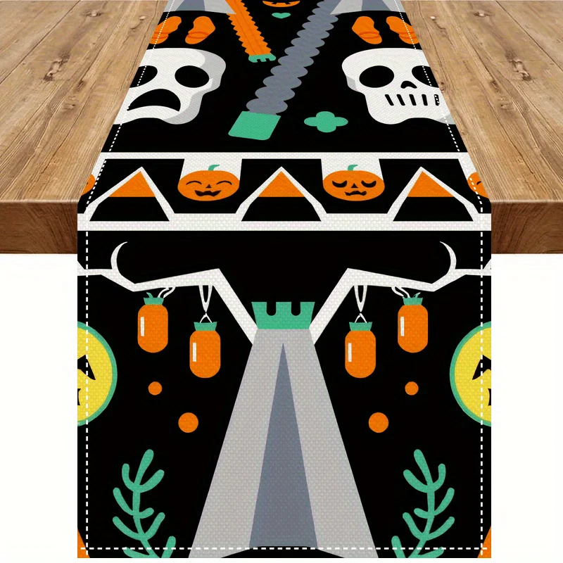 

1 Piece of Halloween Themed Table Runner, with Scary Skull, Pumpkin Lantern and Bat Pattern, Suitable for Parties, Restaurants, Homes, Markets, and Holiday Decoration Scenes.