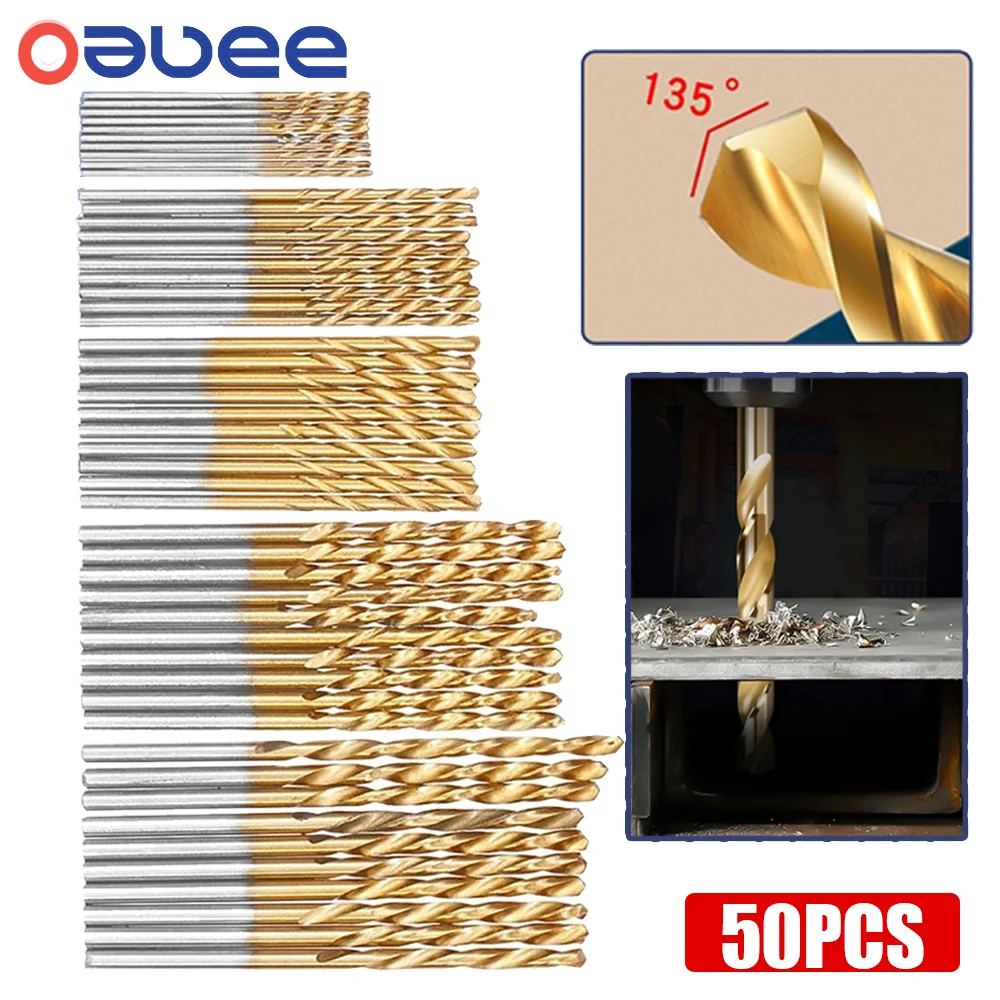 

50Pcs High Speed Steel Twist Drill Set Titanium Coated Straight Shank Metal Reamer Power Tools for Cutting Drilling Polishing