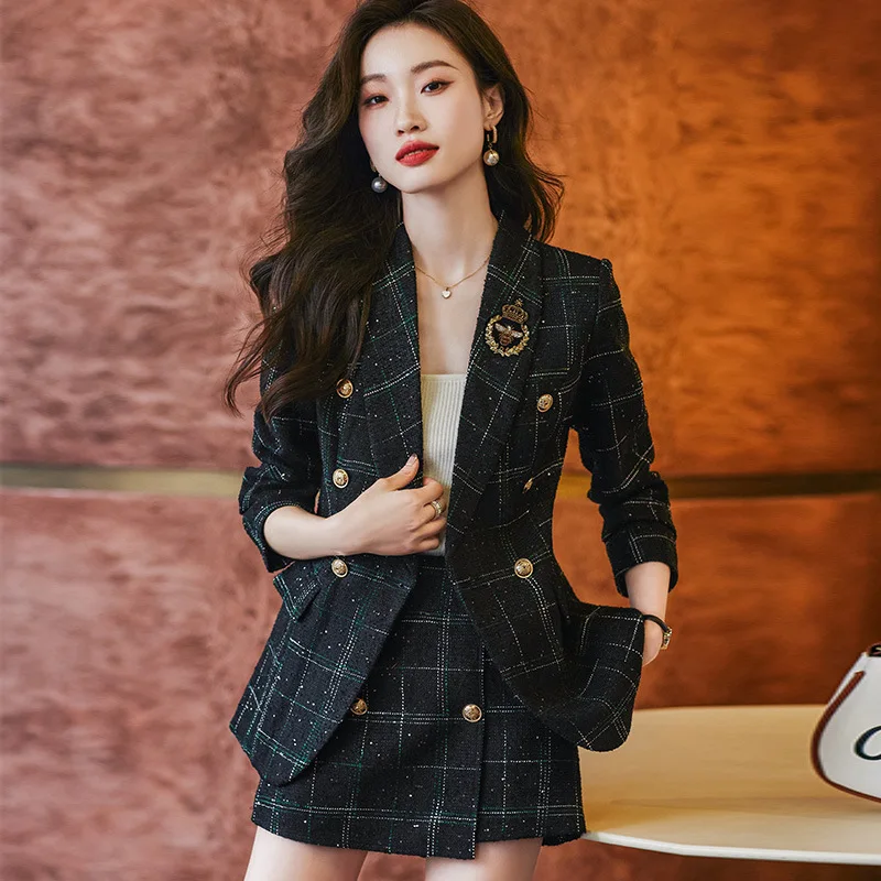 

2023 Suit Shorts Two-piece Short Suits Blazer High-end Spring Korean Version Coat Slim Fit Stylish Lady Fashion Plaid Outfits