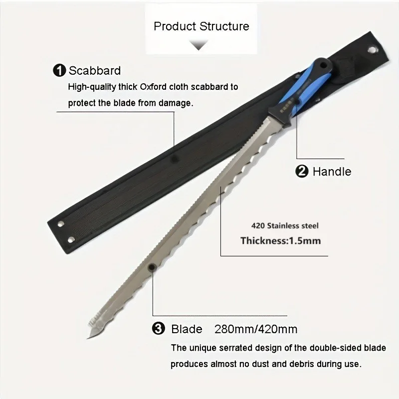 Cuchillo para lana mineral, aislamiento de asbesto, cuchillo para cortar tableros compuestos de lana de roca, de doble cara, reutilizable