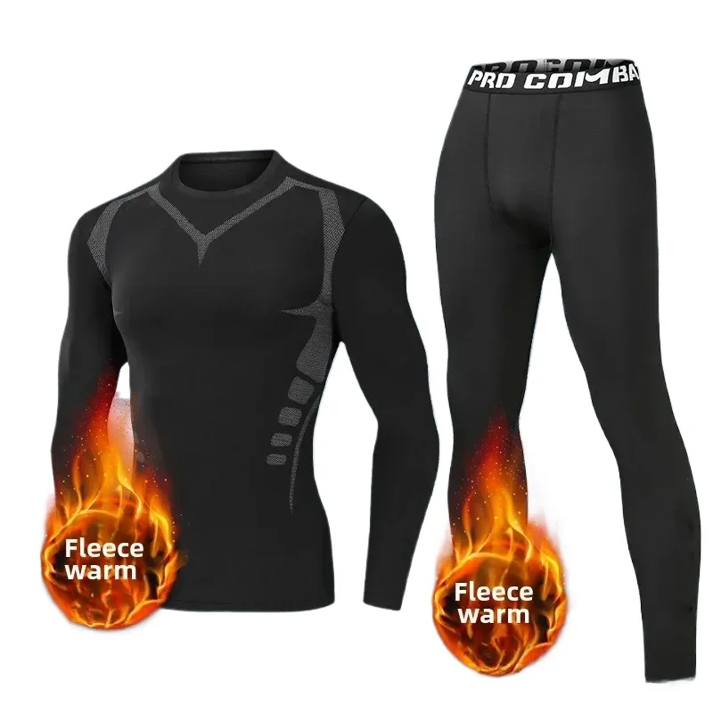 

Men's Thermal Plush Base Layer Set Winter Thickened Running Trainning Quick Drying Clothes Fitness Tight Sports Men's Sweats Set