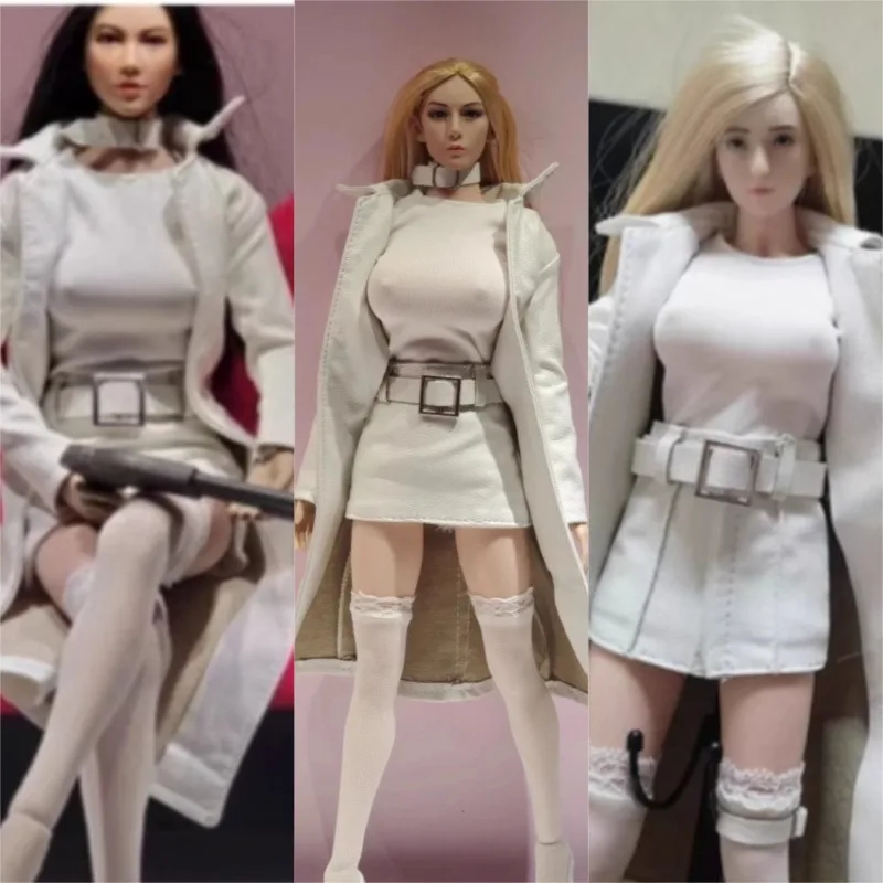 

1/6 Scale Female Soldier White Casual Windbreaker Skirt Stockings Set Clothes Model for 12'' Action Figures PH TBL Body