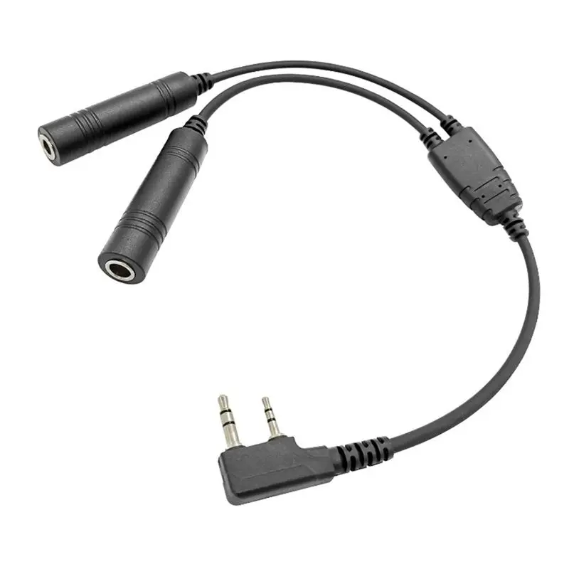 GA Dual Plugs Aviation Headphone to 2-Pin Pilot Headset Connector Convert Cable for UV-5R 888S-ABHG