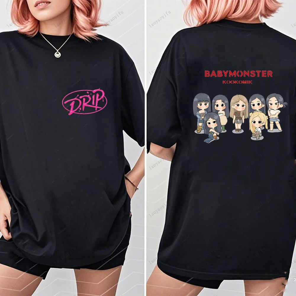 BABYMONSTER Kpop Bandเสื้อยืดแฟชั่นเกาหลีฤดูร้อนพิมพ์Teeฤดูร้อนUnisexหลวมHarajuku Breathable Camisetas
