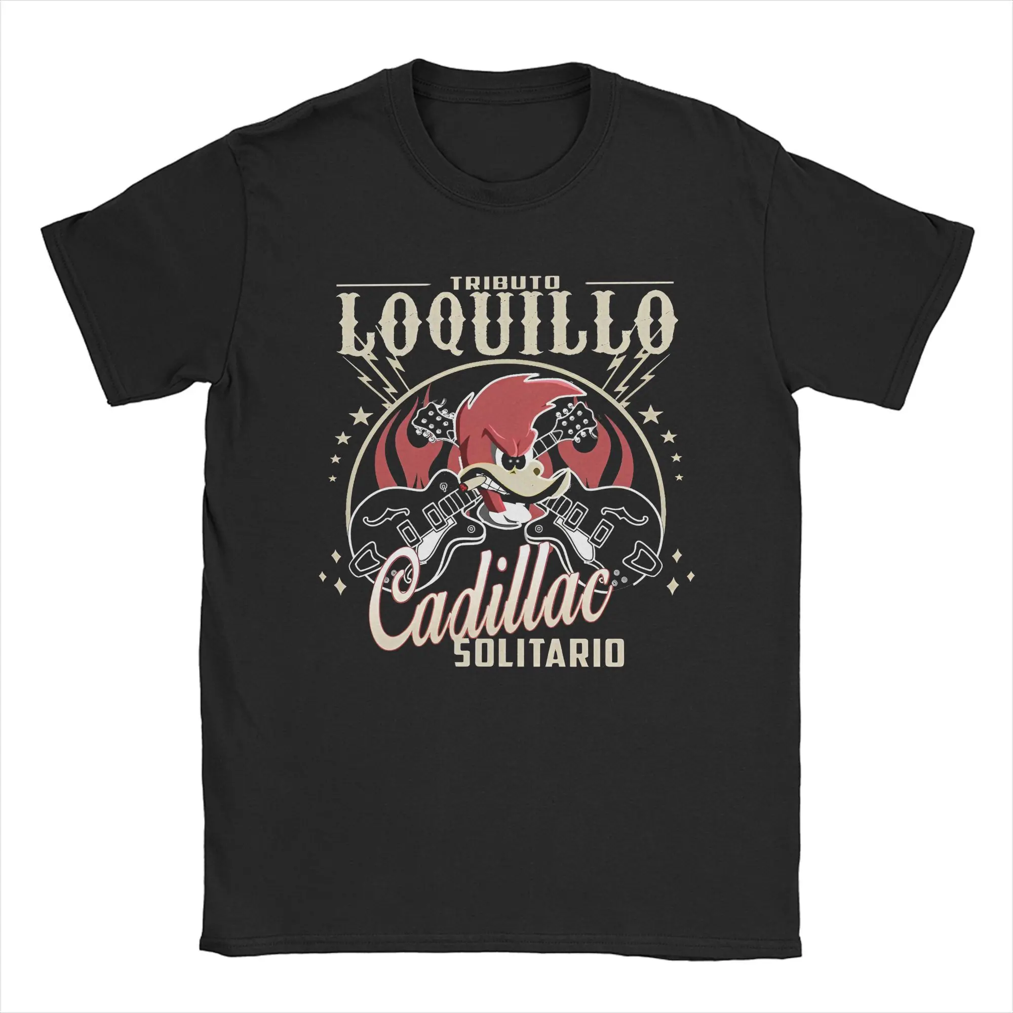 Loquillo Y Los Trogloditas Men T Shirts Cadillac Solitario Guitar Tee Short Sleeve Round Neck T-Shirt Cotton Plus Size Clothing