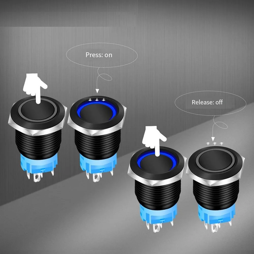 Low-Light Conditions Momentary Switch LED Ring Light Compact Waterproof Metal Switch Control Panel Quick-Connect Terminals