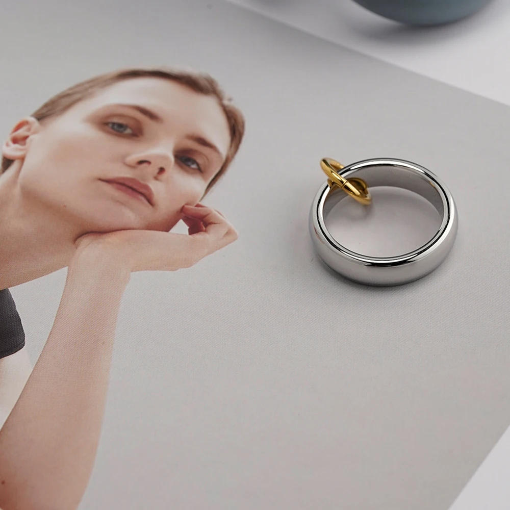 Two-Tone Stainless Steel Ring for Women - 18K Gold Plated Cocktail Jewelry