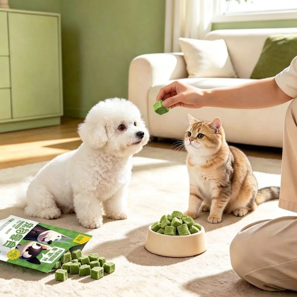 Freeze Dried Cat Grass Bites Nutritious Hairball Remedy Crunchy Pet Treats Digestive Health Support Dental Care Food