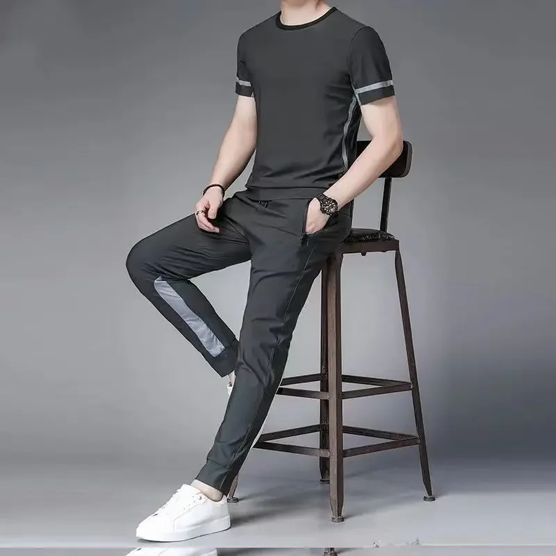 Pants Sets Smooth Top Sportswear Sports Suits Jogger Tracksuit Gym Clothes for Men Hot Male T Shirt Outdoor Short Quarter Sleeve