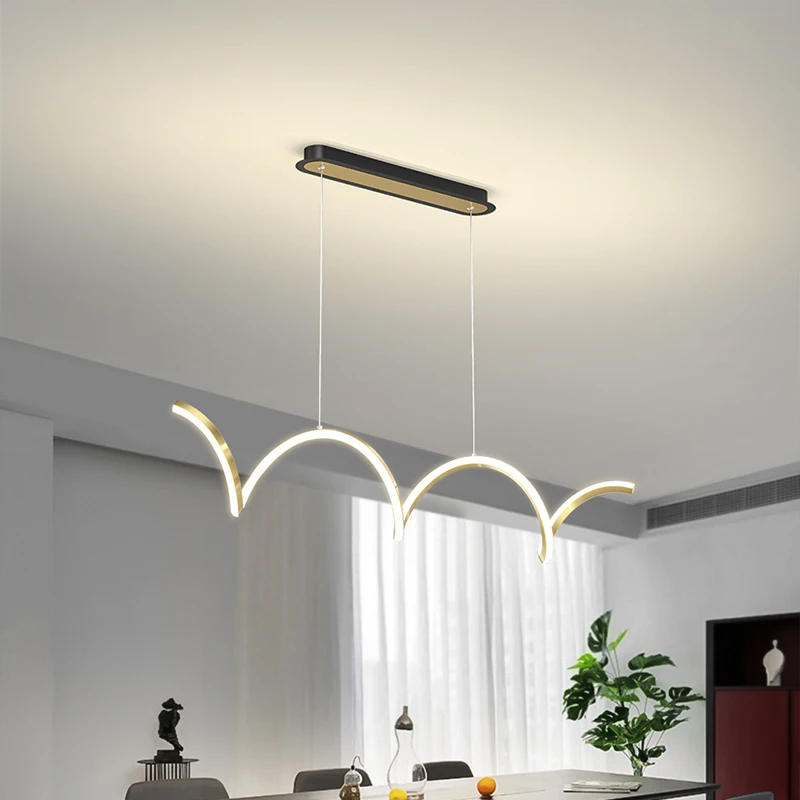 Dimmable Tricolor Light Modern Art Wavy Line Living Room Pendant Lamp Dining Room Kitchen Office Mall Bar Apartment Chandelier