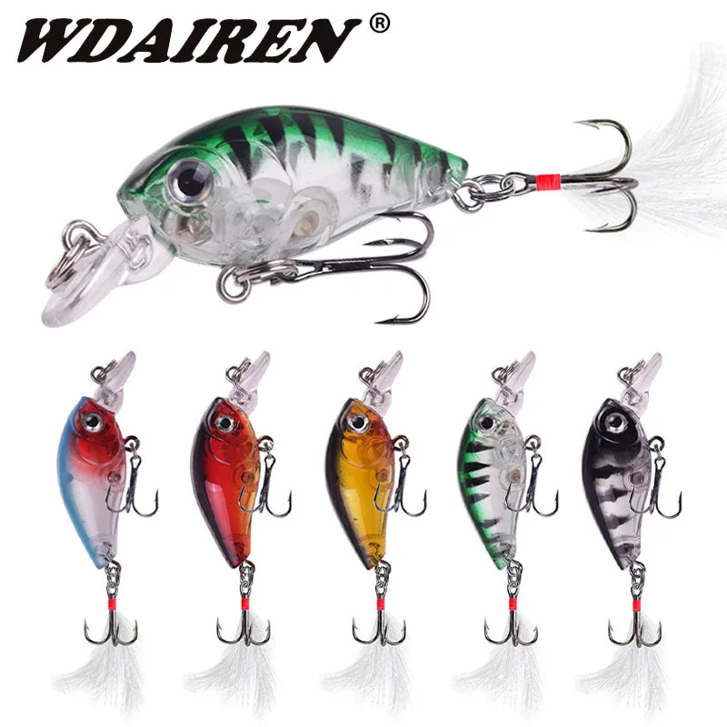 

1 Pcs Japan Design​ Crank Fishing Lure 4.5cm 3.6g Mini Wobblers Crankbait With Feather Hooks Artificial Bait for Trout Bass Pike