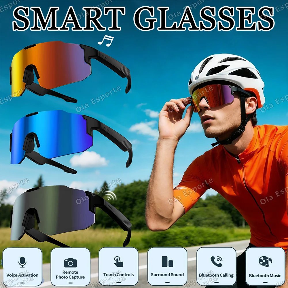Smarte Fahrradbrille für Herren mit Bluetooth, UV400-Schutz, Polarisierte Sonnenbrille, KI-Sprachsteuerung, Intelligente Kopfhörer, Anruf- und Musikfunktion, Kamera-Fernbedienung
