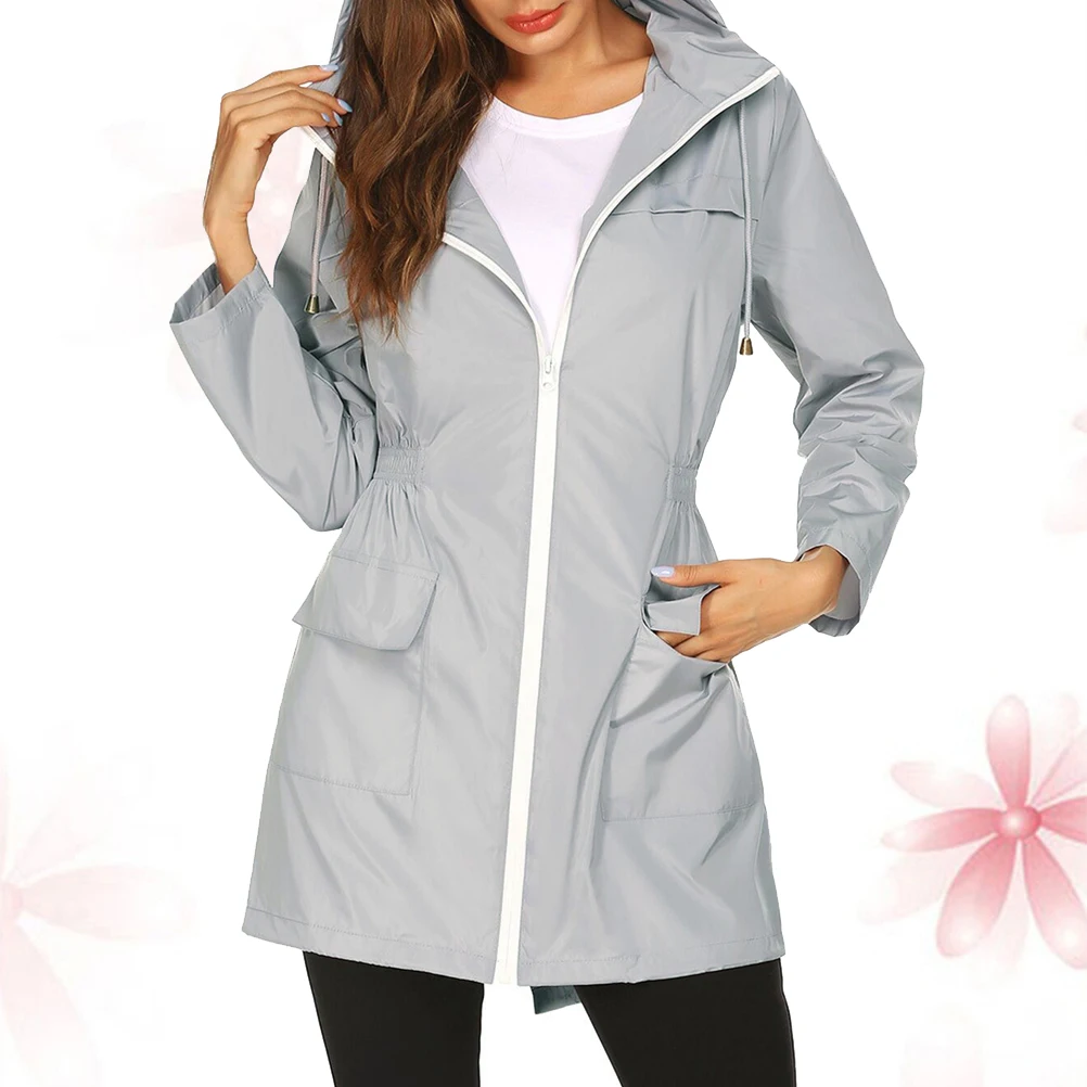 

Женский водонепроницаемый легкий плащ серый, размер S, с капюшоном и длинными рукавами, ветрозащитный альпинистский костюм для пешего туризма