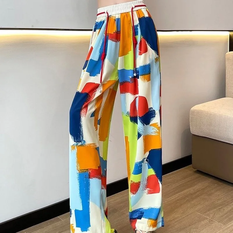 

2023 Summer Slim Fashion Trend Loose Fitting Casual High Waisted Drape Tie Dyed Slimming Straight Overasiz Women's Casual Pants