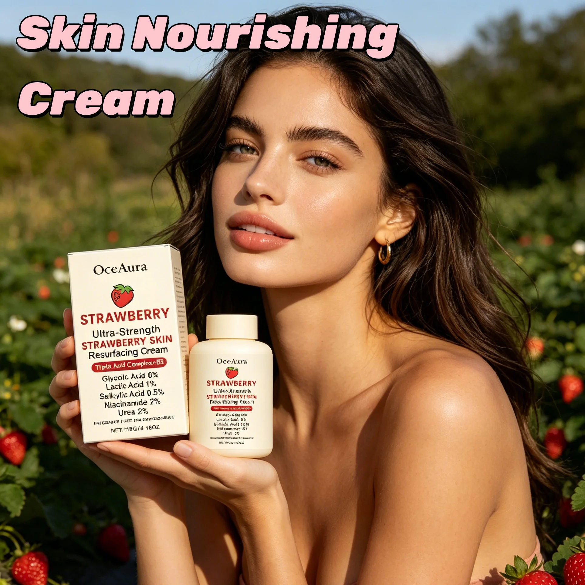 Natural Strawberry Extract Hydrating Cream Lightweight Fast Absorb Facial Moisturizer Anti Dullness Soft Smooth Skin Skincare