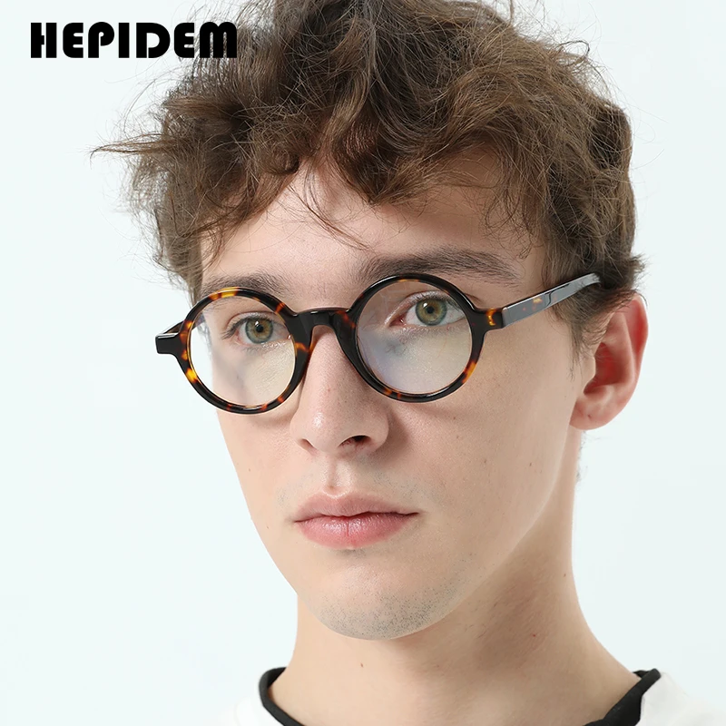 HEPIDEM-gafas redondas de acetato para hombre y mujer, montura