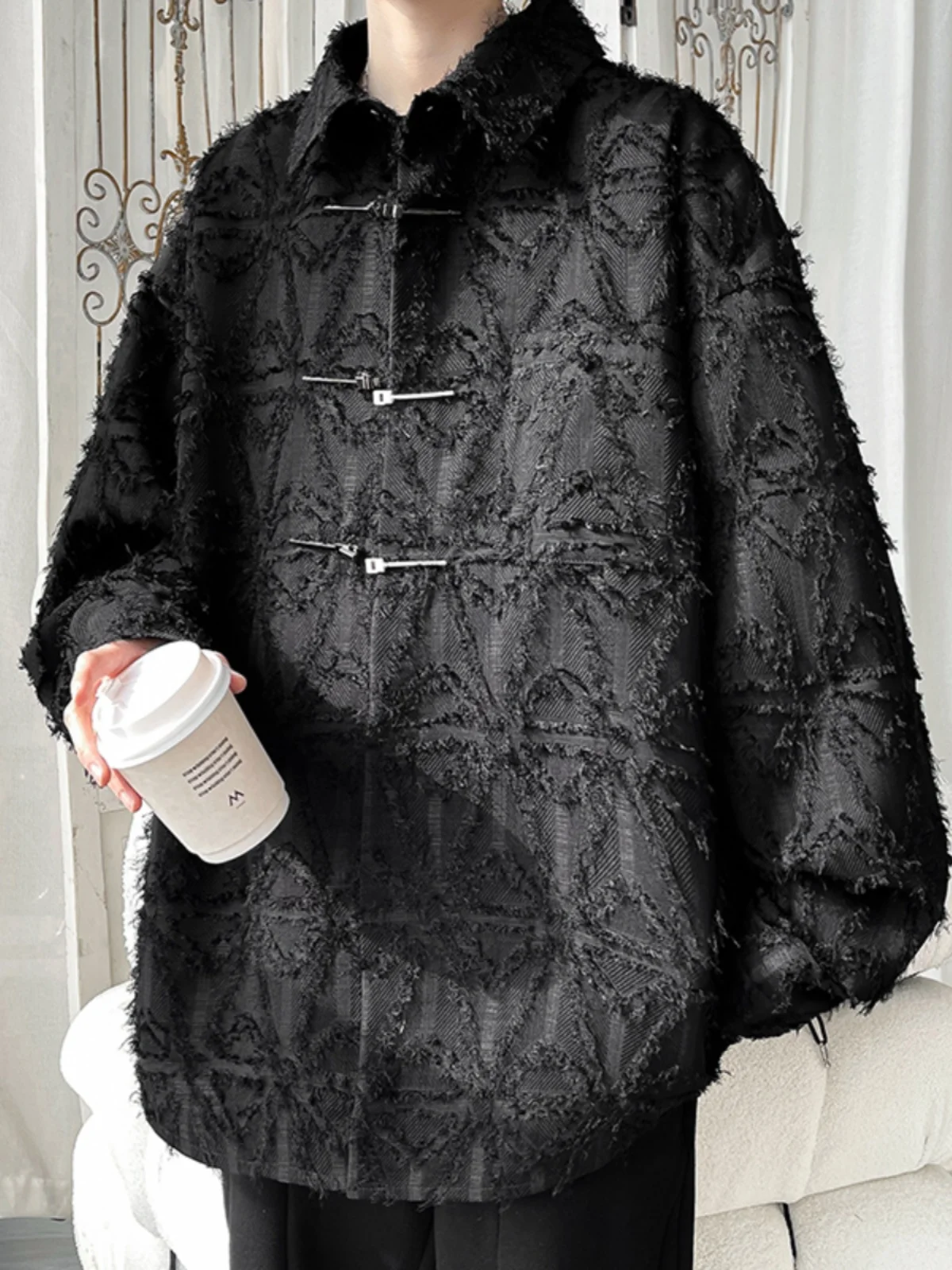 

Мужская черная рубашка Cleanfit в новом китайском стиле, весенне-осенняя, с бахромой, высококачественная, модная, брендовая, повседневная верхняя одежда с длинным рукавом