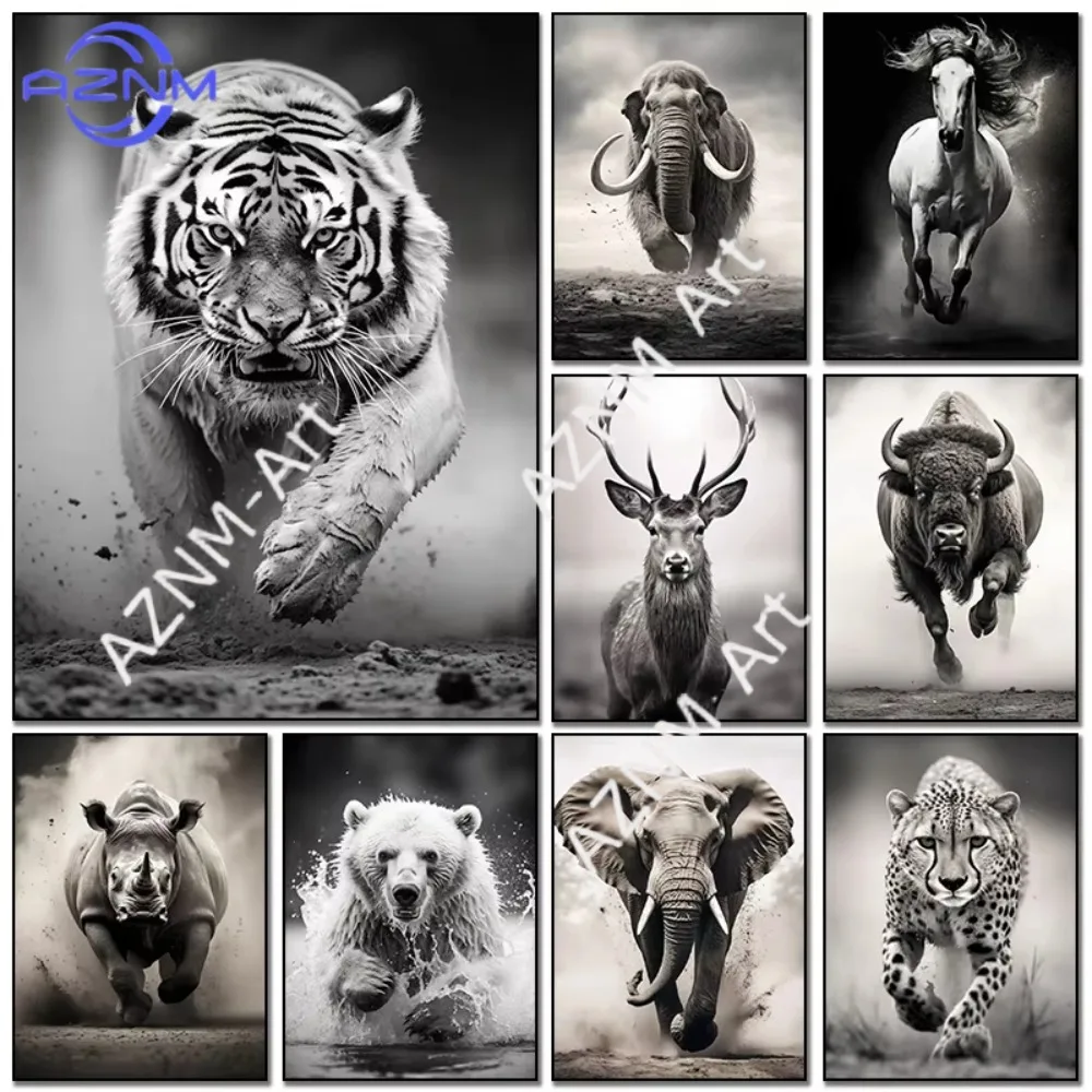 1 Stück Schwarz-Weiß Tierposter Tiger Elefant Hirsch Gepard Bulle Pferd Leinwanddruck Wandkunst Raumdekoration