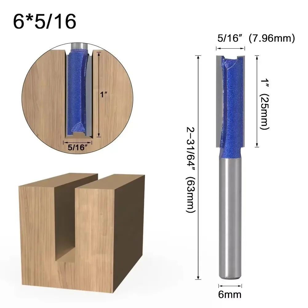 1 قطعة 6 مللي متر عرقوب قاطعة المطحنة نحت الخشب 1/4 "5/16" 3/8 "1/2" قطع القطر مستقيم النجارة راوتر بت مجموعة نجار
