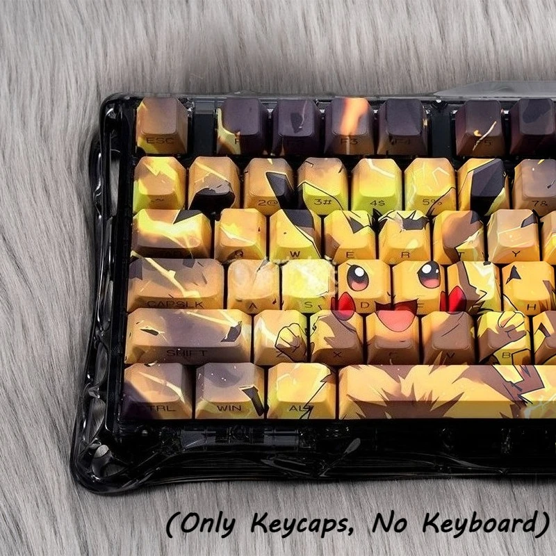 

130-клавишные колпачки для клавиш Pikachu PBT Cherry, набор колпачков с изображением покемонов для механической клавиатуры, пятисторонние сублимационные прозрачные колпачки для клавиш