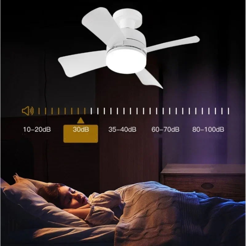 Mini Ventilateur de Plafond LED Sans Fil avec Télécommande, Lumière à Intensité Réglable pour Chambre à Coucher et Salon