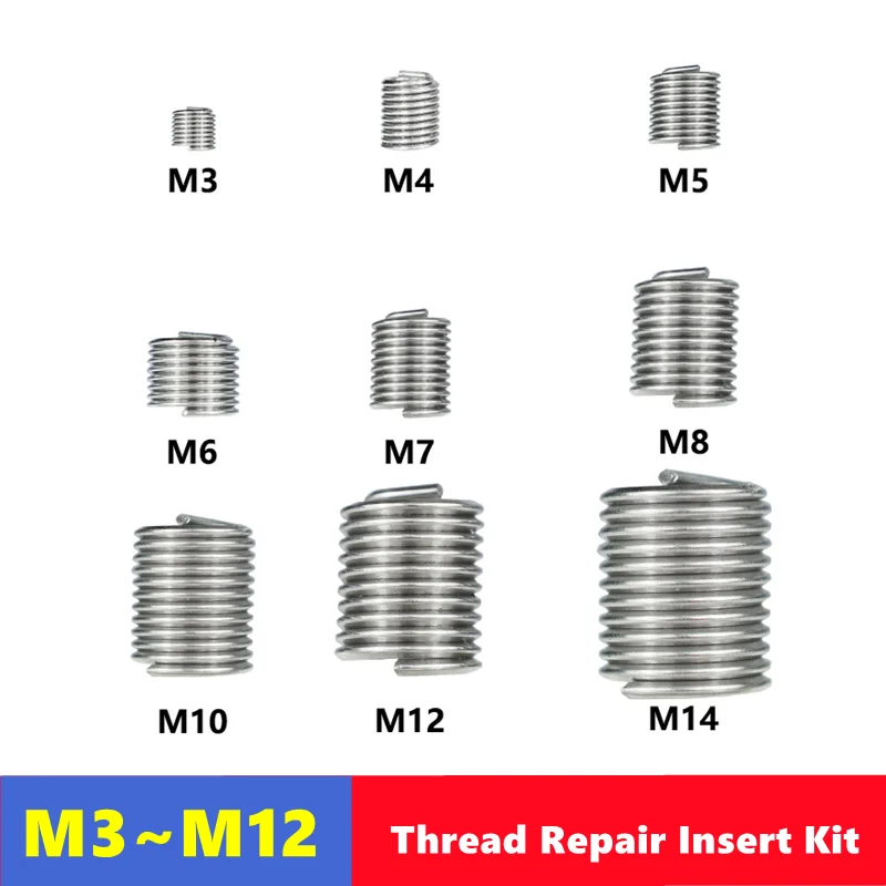 10/20pcs thread repair plug-in kit M3-M14 1.5D-2.0D stainless steel repair tool for repairing damaged threads